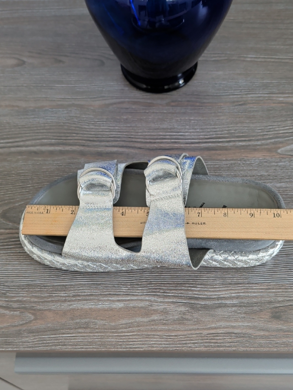 Free People PANAMA Silver Metallic Leather Platform Slides Sandals 39 9 9.5 Shoe - Picture 13 of 15